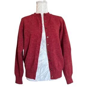 Vintage Shetland Wool Cranberry Red Cardigan Womens Sz Small Cottage Fall Cozy